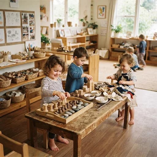 Toddlers engaged in hands-on loose parts and natural sensory play
